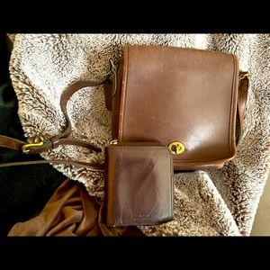 Vintage coach leather crossbody and matching brown wallet